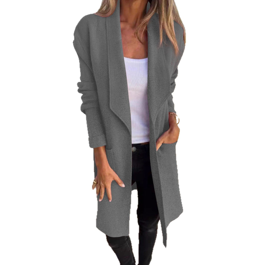 Damen lässiger Oversized-Mantel mit Eingrifftaschen und offenem Kragen