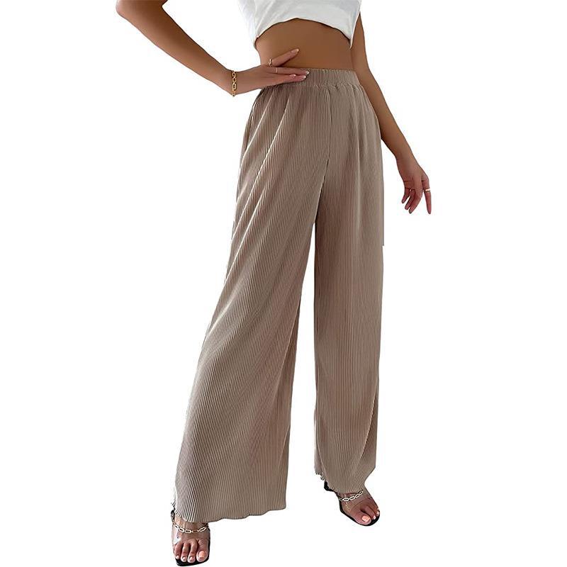 Damen elegante Plissee-Hose mit weitem Bein und elastischem Bund Heidi-Mode