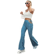 Damen High-Waist Schlaghose mit dekorativen Schnürdetails und Wellenmuster