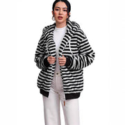 Damen Flauschige Strickjacke mit kontrastierenden Streifen