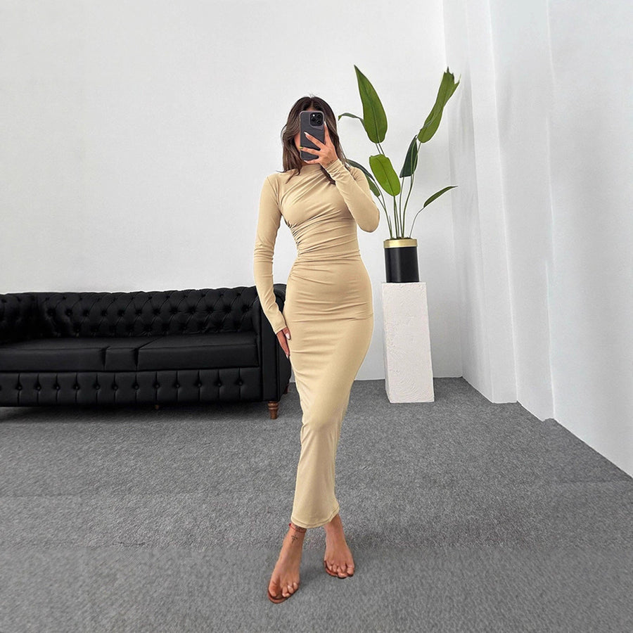 Damen figurbetontes Langarmkleid mit Raffung und elegantem Design