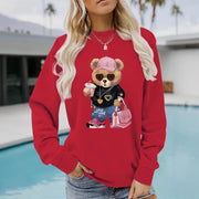 Damen Sweatshirt mit einzigartigem Cartoon-Bären-Motiv und modischem Schriftzug