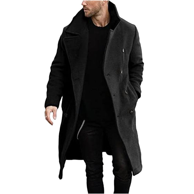 Herren eleganter Wollmantel mit klassischem Revers und doppelter Knopfleiste Aliams