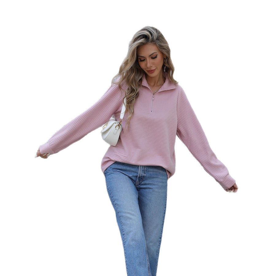 Damen lässiger Pullover mit Reißverschluss und Rippstruktur