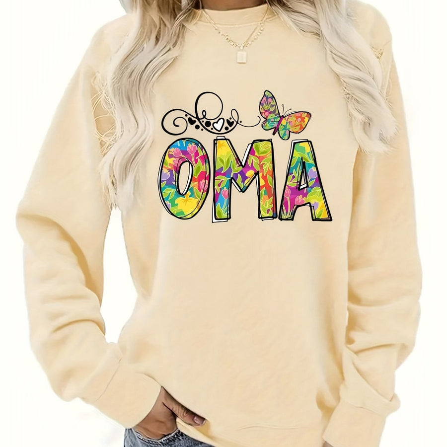 Damen Sweatshirt mit kreativem botanischem Aufdruck