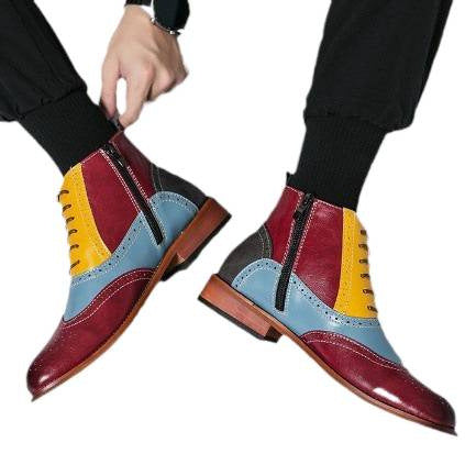 Damen Stilvolle Leder Stiefeletten mit farbenfrohem Design