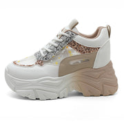 Damen Sportliche Glitter Sneakers mit trendiger Plateausohle