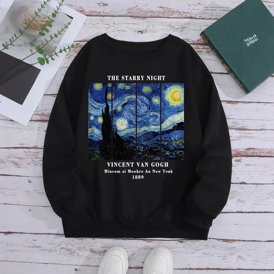 Damen Sweatshirt mit künstlerischem Van Gogh Motiv und modernem Druck
