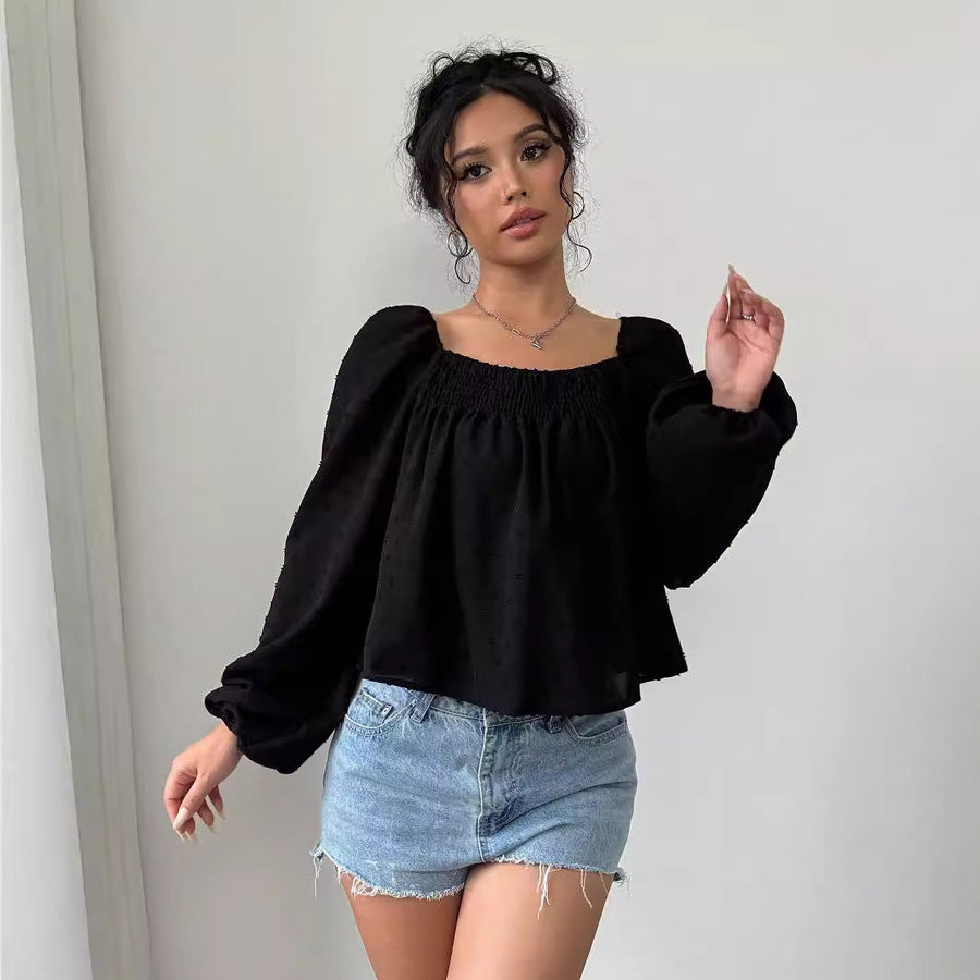 Damen elegante Bluse mit luftigen Puffärmeln und strukturierter Oberfläche