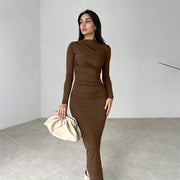 Damen figurbetontes Langarmkleid mit Raffung und elegantem Design