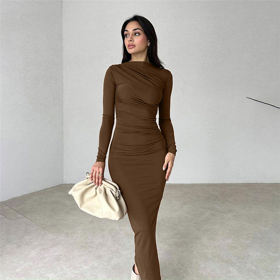 Damen figurbetontes Langarmkleid mit Raffung und elegantem Design
