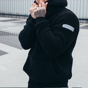 Herren Fleece Hoodie mit Kängurutasche und hohem Kragen Aliams