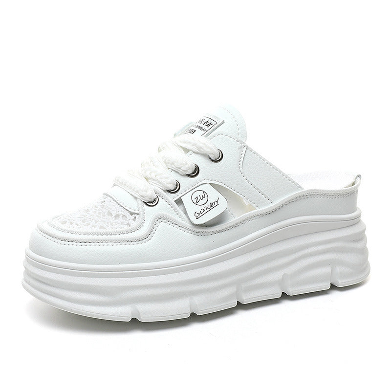 Damen Chunky Slipper mit modischem Schnürsenkel-Design und atmungsaktiver Obermaterialkombination