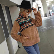 Damen kuschelige Fleece-Pullover mit modischem Reißverschluss und Farbdesign