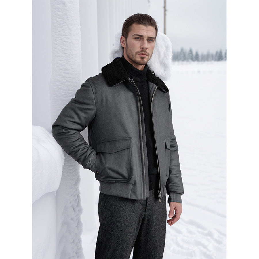 Herren modische bomberjacke mit Teddyfellkragen Aliams