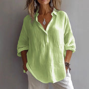 Damen Lockeres Leinen Knopf-bluse Heidi-Mode