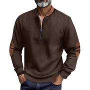 Herren eleganter Pullover mit Stehkragen und modischen Ledereinsätzen Aliams