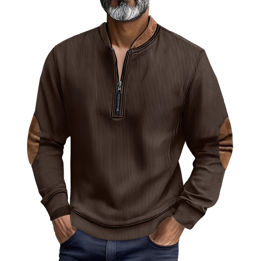 Herren eleganter Pullover mit Stehkragen und modischen Ledereinsätzen Aliams