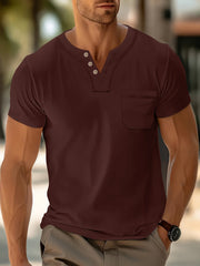 Herren Freizeit T-Shirt mit modernem Henley-Ausschnitt und praktischer Brusttasche Heidi-Mode