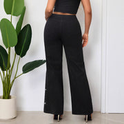 Damen High-Waist Jeans mit funkelndem Strassbesatz und weitem Schnitt