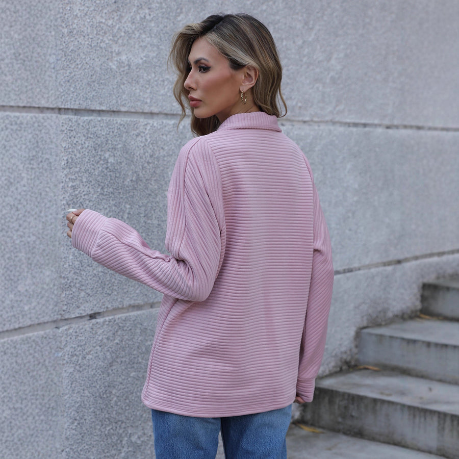 Damen lässiger Pullover mit Reißverschluss und Rippstruktur