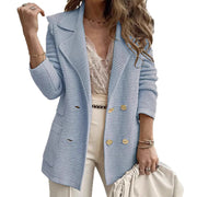 Damen eleganter Strickblazer mit doppelter Knopfleiste und strukturiertem Design