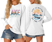 Damen Langarmshirt mit kreativem Lake-Motiv und lässiger Passform