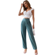 Damen elegante Hochbund-Hose mit schmalem Bein und Faltenwurf