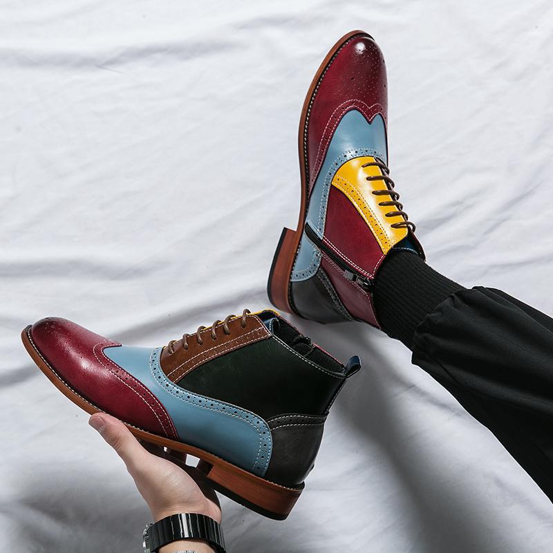 Damen Stilvolle Leder Stiefeletten mit farbenfrohem Design