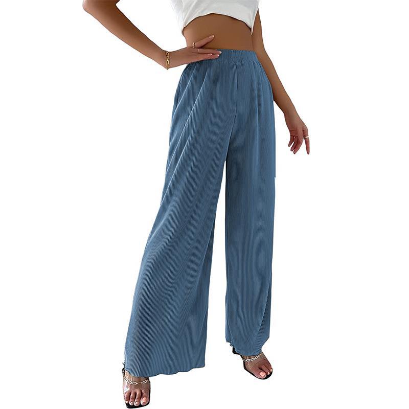 Damen elegante Plissee-Hose mit weitem Bein und elastischem Bund Heidi-Mode