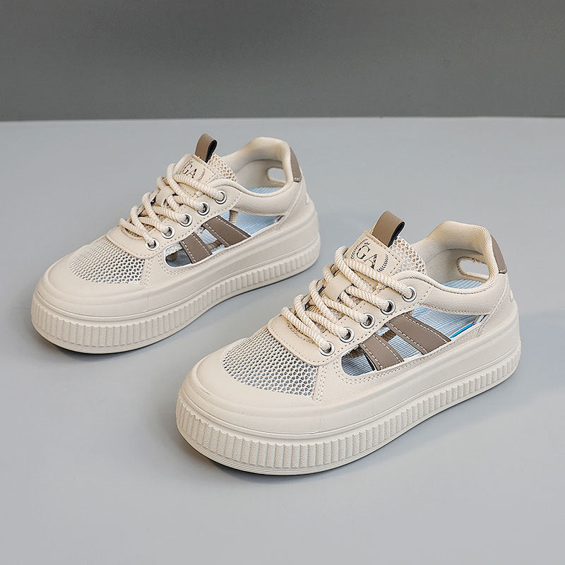 Damen Sportliche Plateau Sneakers mit atmungsaktiver Mesh-Konstruktion und rutschfester Laufsohle