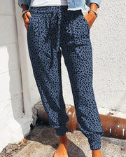 Damen nan lässige Leoparden-Print Jogginghose mit Tunnelzug, Eingrifftaschen und elastischen Bündchen Drune