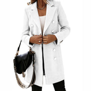 Damen eleganter Wollmantel mit doppelter Knopfleiste und breitem Revers