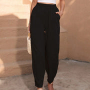 Damen elegante, lockere Stoffhose mit elastischem Bund