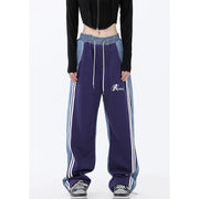 Damen nan weite Jogginghose mit hoher Taille und Jeansstoffeinsätzen sowie Seitenstreifen Drune