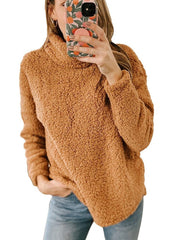 Damen Kuscheliger Fleece-Pullover mit hohem Kragen und strukturierter Oberfläche