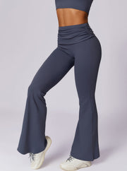 Amira | Dunkelblau High-Waist Flare Leggings mit Faltbund