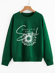 Damen Sweatshirt mit floralem Motiv und inspirierendem Schriftzug