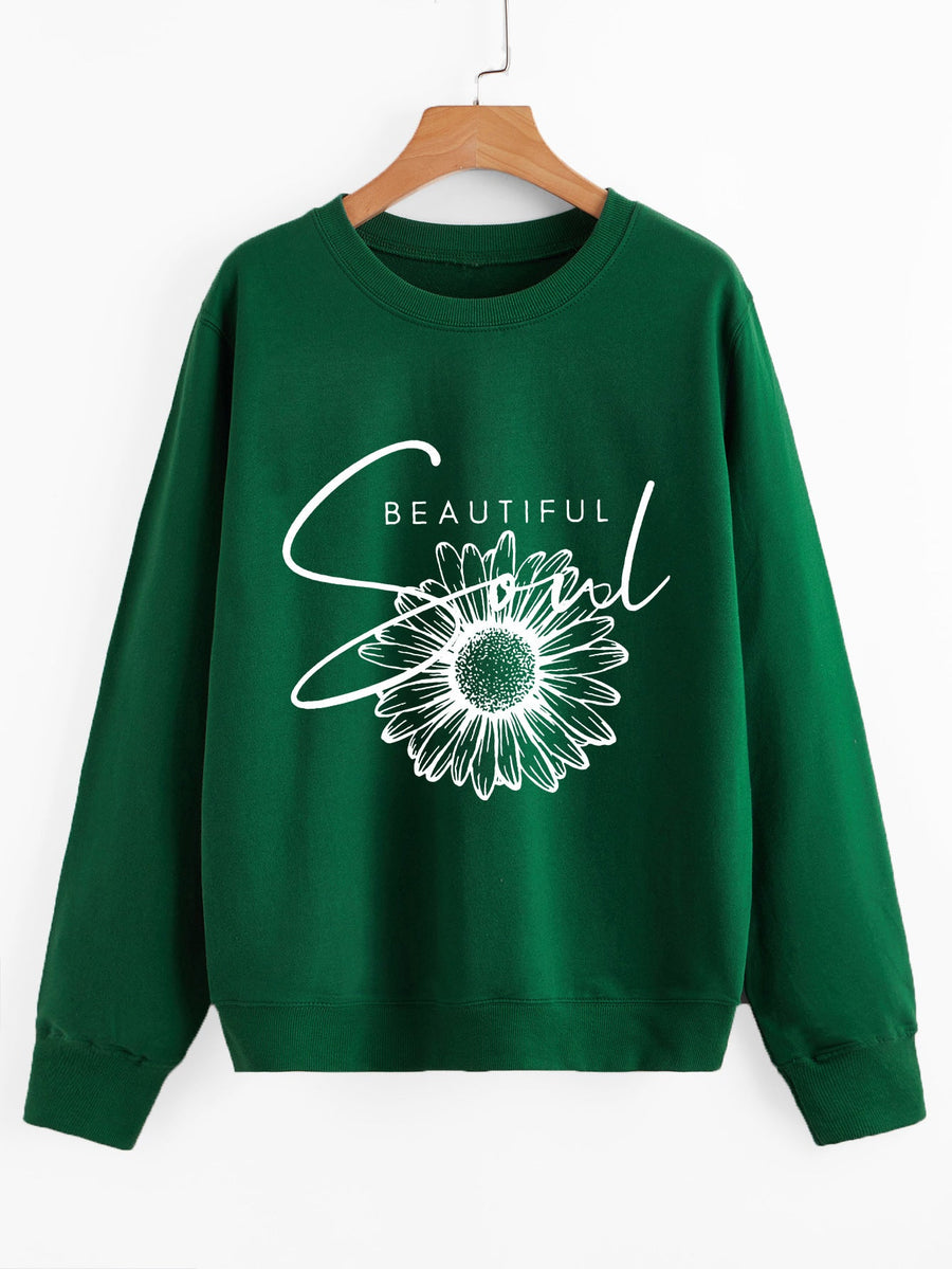 Damen Sweatshirt mit floralem Motiv und inspirierendem Schriftzug