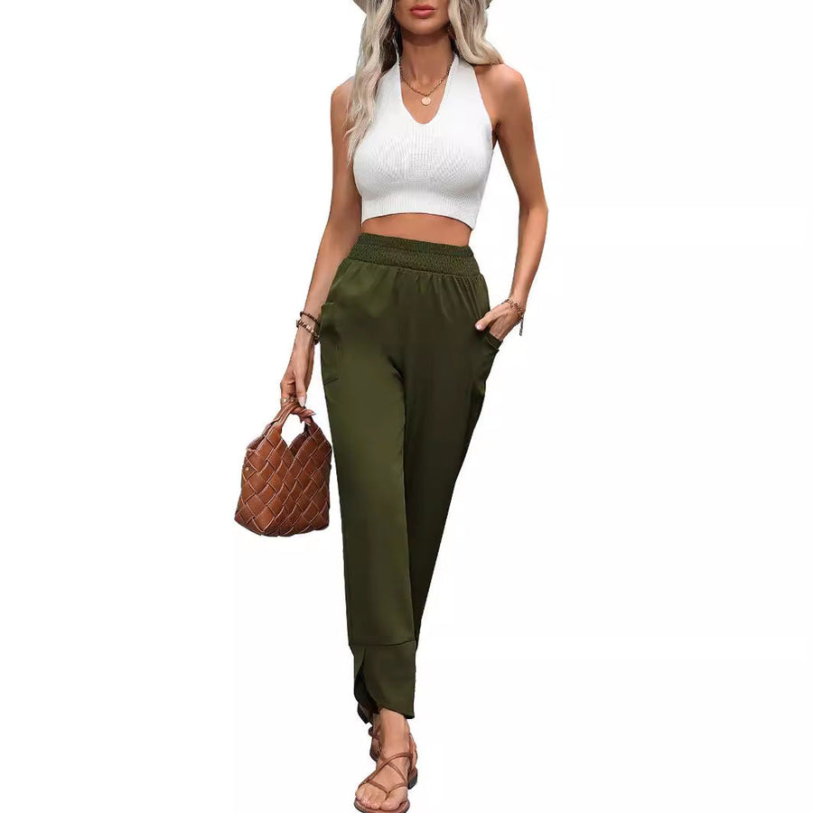 Damen Bequeme Freizeithose mit elastischem Taillenbund und praktischen Seitentaschen