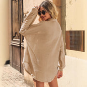 Damen lässige Oversized-Hemdjacke im Waffelmuster