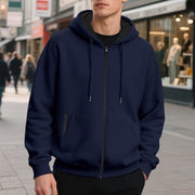 Herren nan oversized Zip-Hoodie mit durchgehendem Reißverschluss, Kängurutasche und gerippten Bündchen Drune