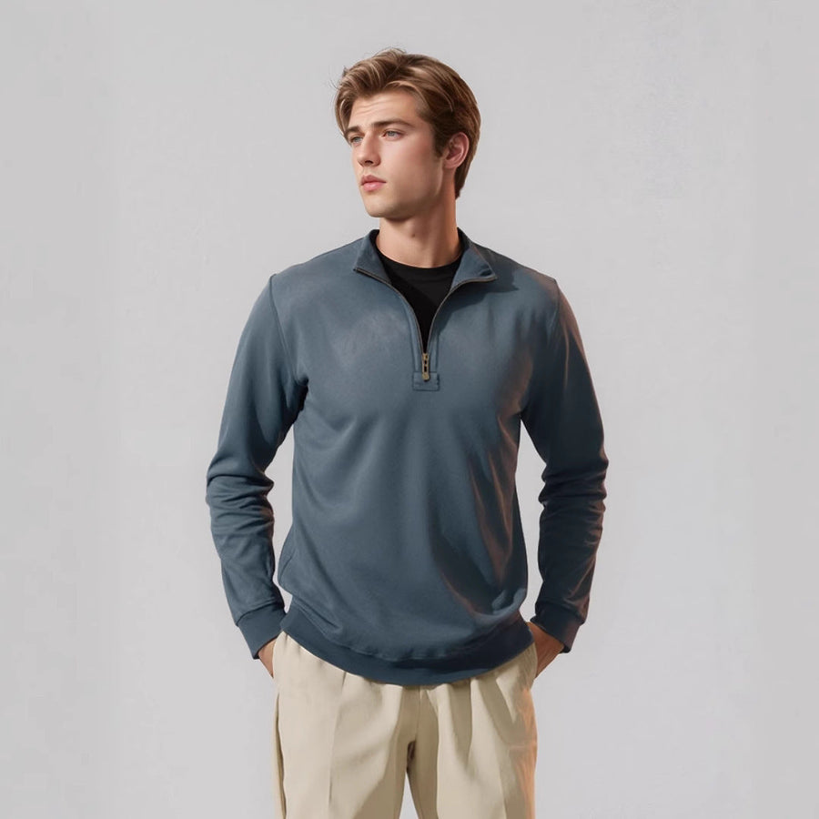 Herren pflegeleichter Fleece-Pullover mit Stehkragen Aliams