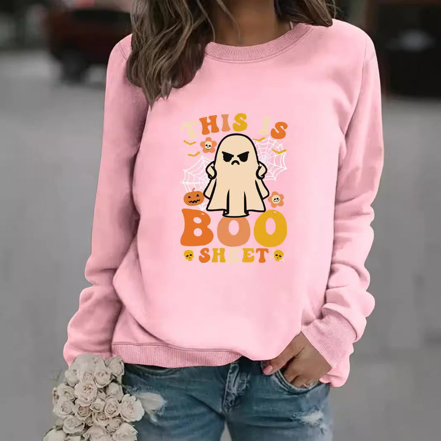 Damen Sweatshirt mit herbstlichem Geist-Print und lässigem Schnitt