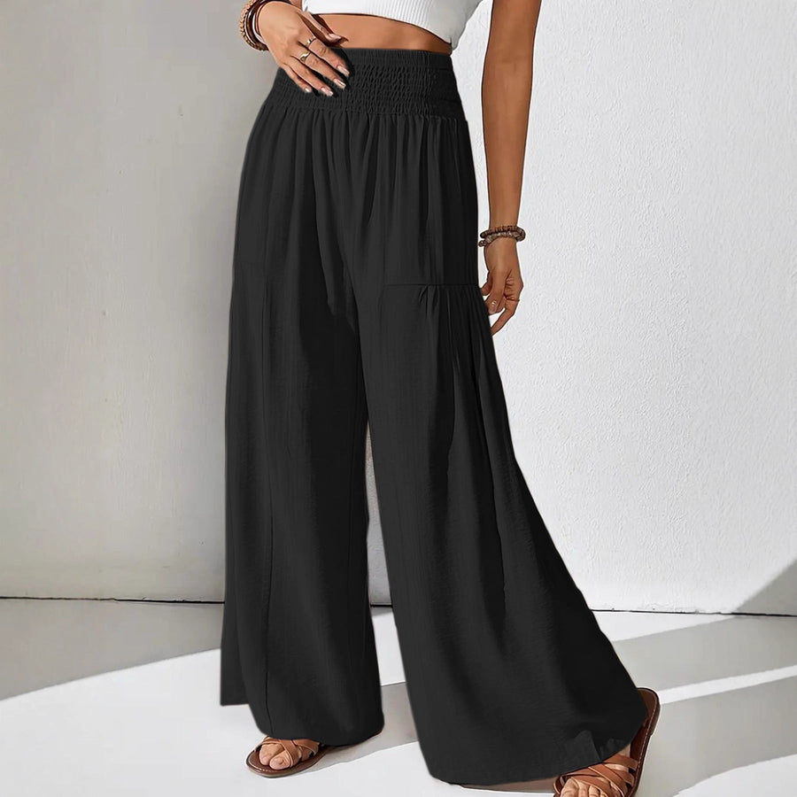 Damen weite Sommerhose mit elastischem Bund und seitlichen Eingrifftaschen
