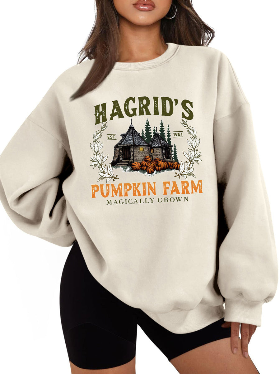Damen Sweatshirt mit gemütlichem Rundhalsausschnitt und herbstlichem Kürbis-Motiv