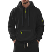 Herren nan technischer Freizeit-Hoodie mit kurzem mittigem Reißverschluss, Reißverschluss-Kängurutasche und Ärmeltasche Drune