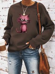 Damen Sweatshirt mit kreativem Katzenmotiv