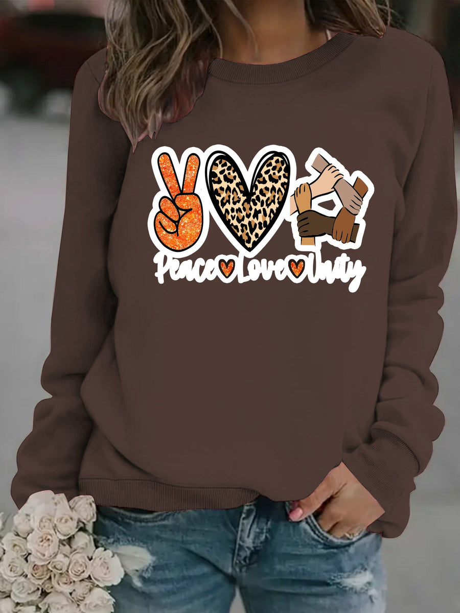 Damen Sweatshirt mit kreativem Peace, Love & Unity Motiv