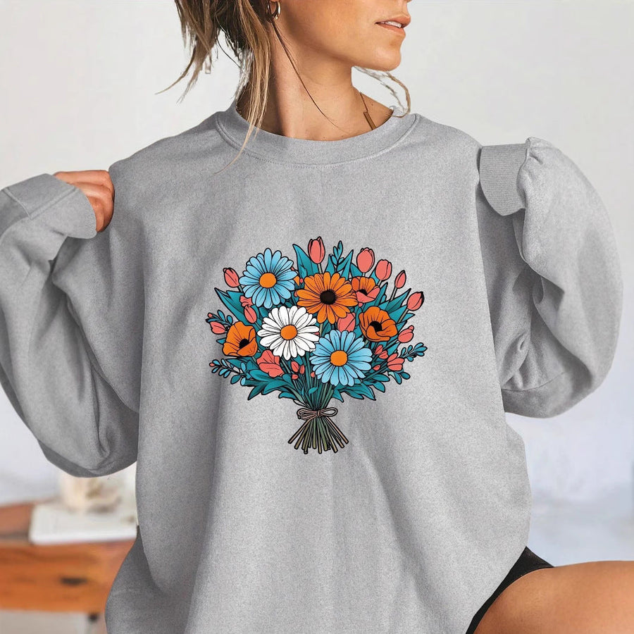 Damen Oversized Sweatshirt mit floralen Grafikdetails
